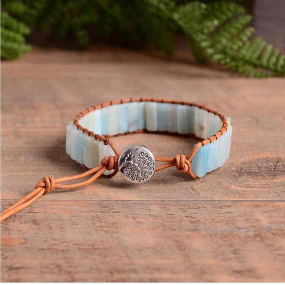 Handmade Bohemian Crystal tube leather bracelet. - Picture 5 of 7